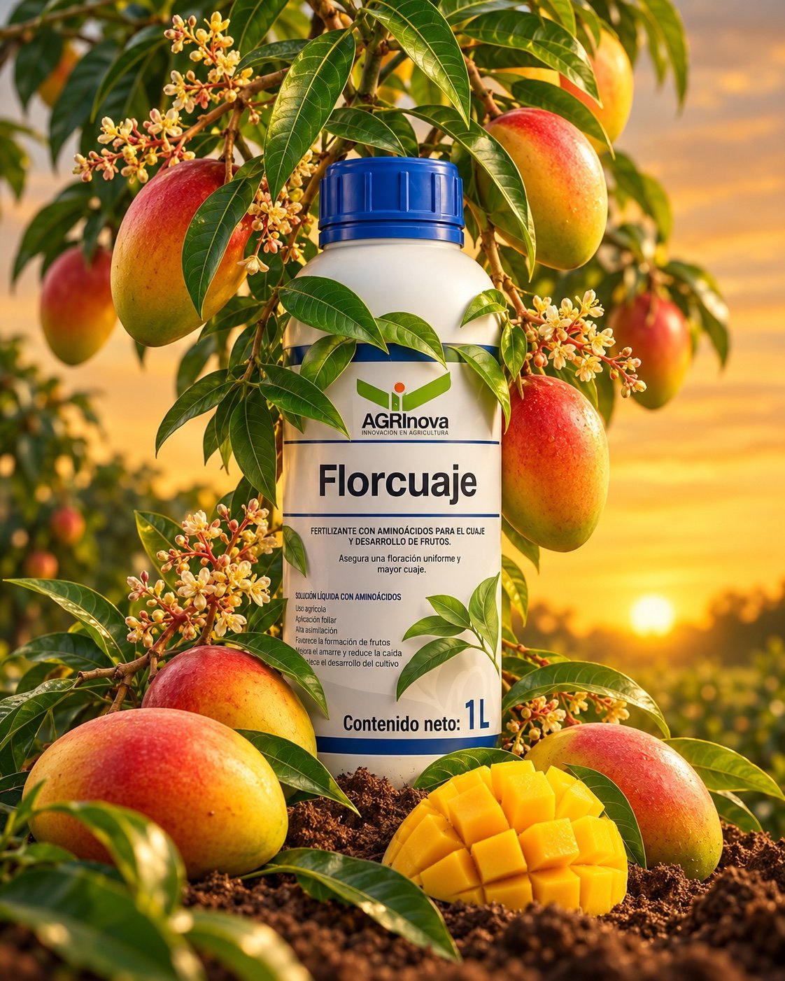 Flor Cuaje Agrinova para mango en presentación de 1 litro